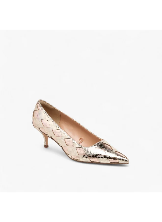 ايل Women's Textured Pointed Toe Pumps with Kitten Heels