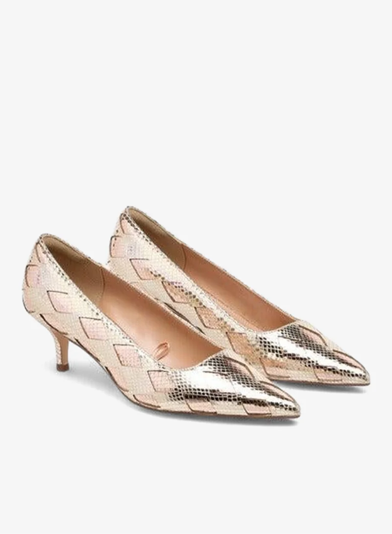 ELLE Women's Textured Pointed Toe Pumps with Kitten Heels