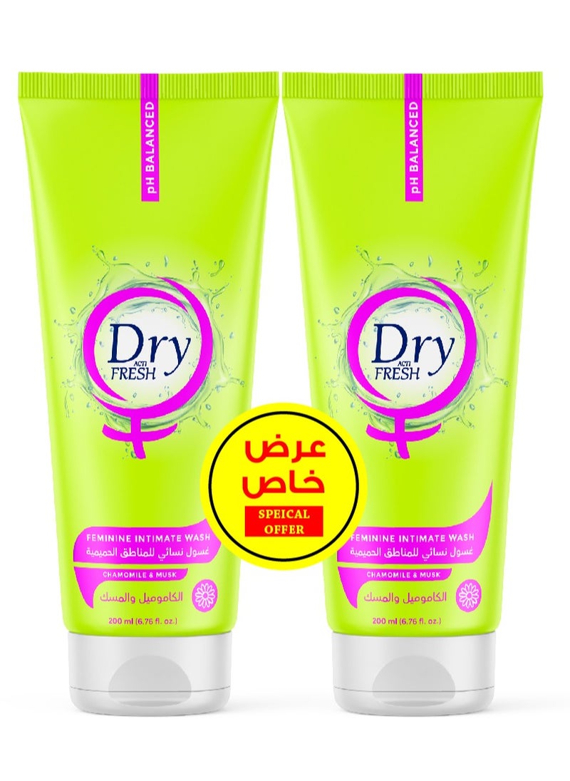 Dry Dry Fresh Gel Feminine Intimate Wash - Chamomile and Musk - 200 ml, 2 packs, special offer 