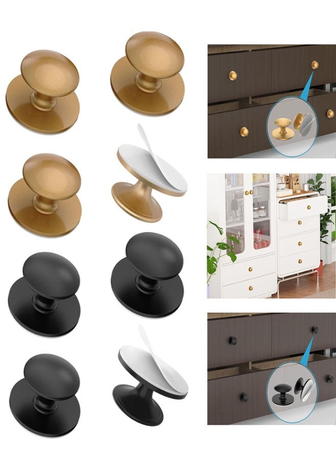 8 Pack Self-Adhesive Cabinet Knobs, No-Drill Self-Stick Drawer Knobs for Dressers, Kitchen, Glass Cabinets, Closets - Strong Adhesive Round Stainless Steel Stick on Handles ( Gold, Black) - Image 1