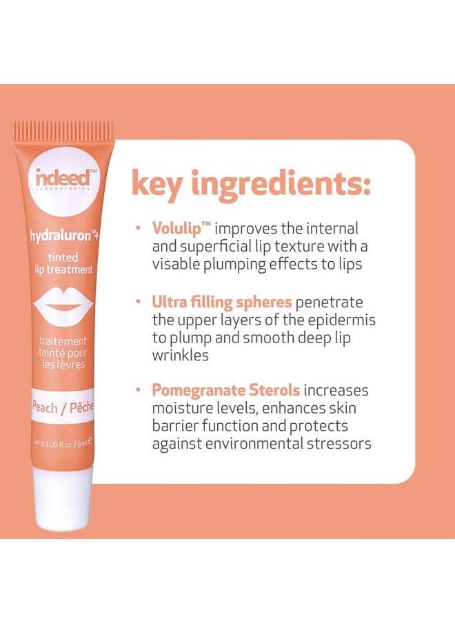 Indeed Labs Hydraluron + Tinted Lip Treatment Hydrating AntiAging Lip Balm Treatment For Smooth Lips With Natural Subtle Color 9Ml (Peach)  - Image 3