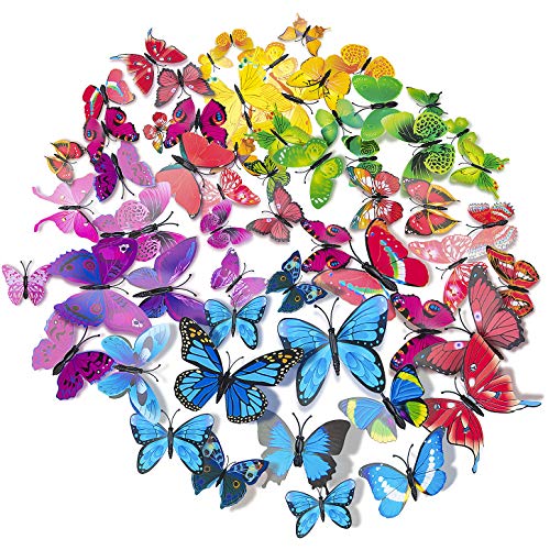 SmartWallStation 84 x PCS 3D Colorful Butterfly Wall Stickers DIY Art Decor Crafts for Party Cosplay Wedding Offices Bedroom Room Glue Sticker Set - Image 1