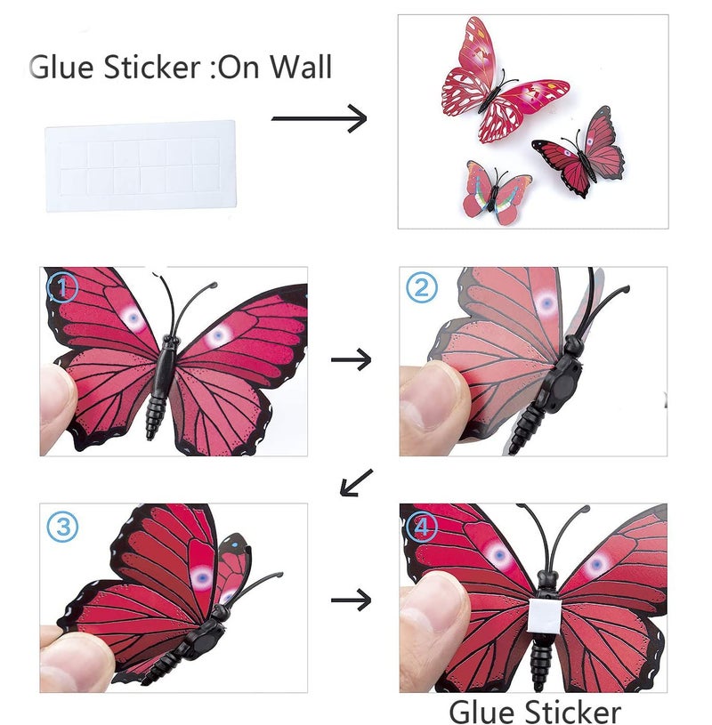 SmartWallStation 84 x PCS 3D Colorful Butterfly Wall Stickers DIY Art Decor Crafts for Party Cosplay Wedding Offices Bedroom Room Glue Sticker Set - Image 3