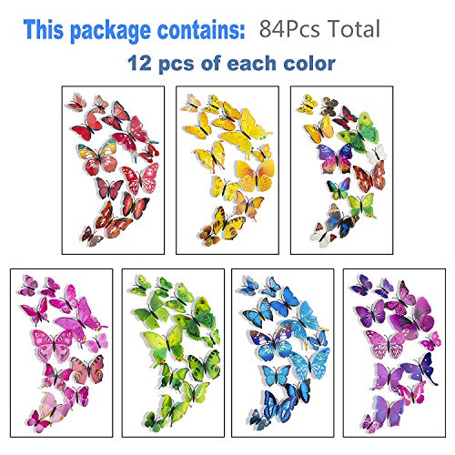 SmartWallStation 84 x PCS 3D Colorful Butterfly Wall Stickers DIY Art Decor Crafts for Party Cosplay Wedding Offices Bedroom Room Glue Sticker Set - Image 2