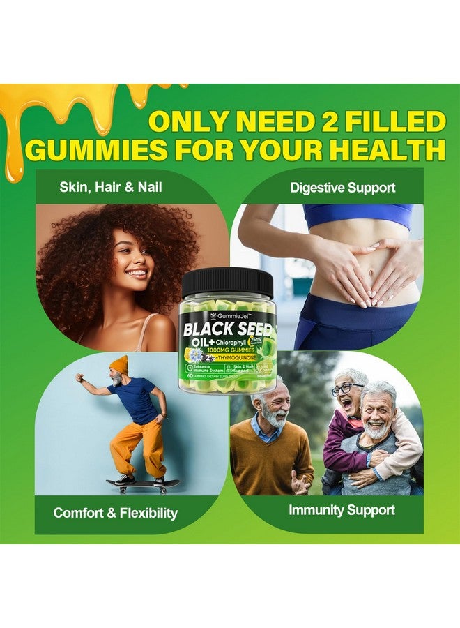Black Seed Oil Gummies & Chlorophyll, Biotin 500mcg with Hydrolyzed Collagen, Raw Manuka Honey, Organic Cold Pressed - Ultimate Absorption for Skin, Hair & Nails, Digestive, Overall Health, Sugar Free