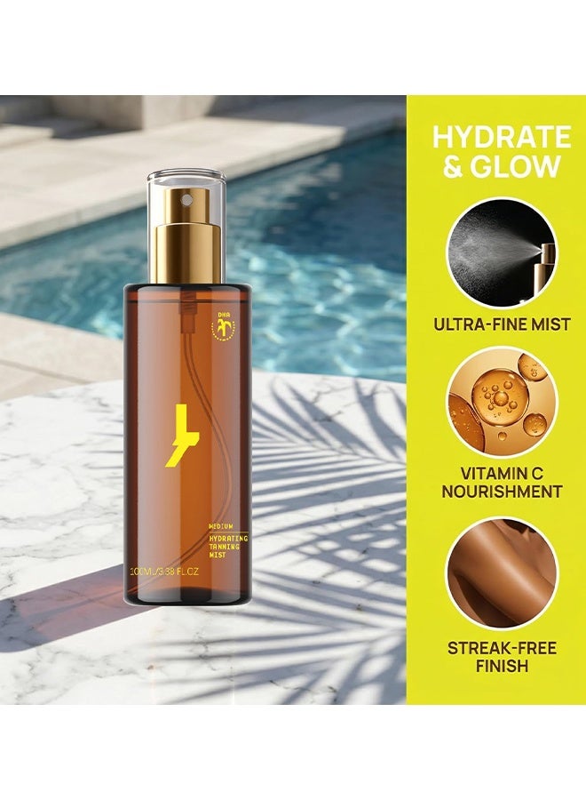 Feimuko Medium Hydrating Tanning Mist, Self Tanning Mist, Non Toxic Self Tanner Spray, Effortless Fake Tan, Gradual Sun Kissed Glow, Suitable For Face, Body And Legs, Hydrating Moisturiser, Quick Tan Luxe Bronzer, 100ml - Image 3