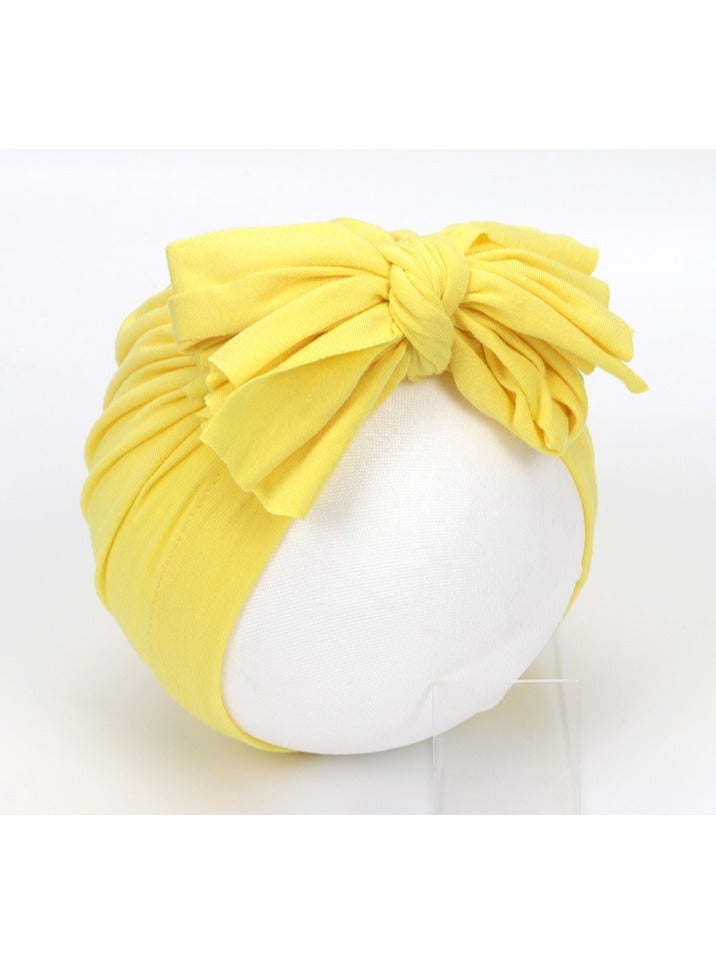 Newborn Cotton Bowtie Pullover Hat Yellow 