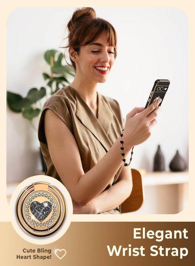 XYZ جراب XYZ لهاتف Pixel 8 مع حامل، جراب هاتف مزود بحامل مزدوج الحلقات، غطاء حماية فاخر مزين بقلب رقيق للنساء والفتيات لهاتف Google 8، أسود - Image 4