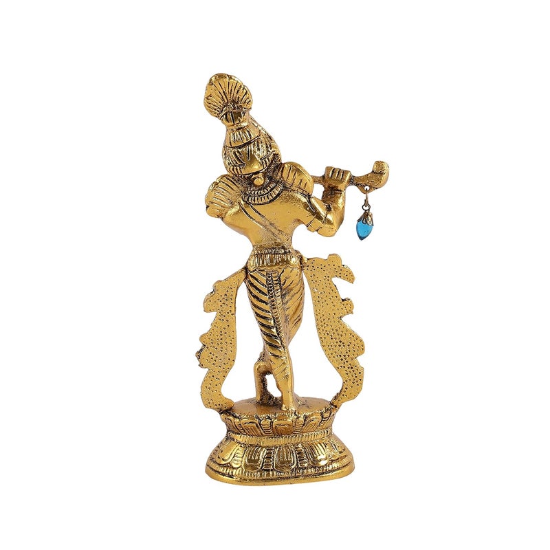 HEYEARTH Lord Krishna Metal Statues Playing FluteKrishna FigurineLord Krishna Idol Statue for Home TempleOfficeGiftsLord Krishna Idol for Home Decor Gold 85 Inches - Image 5