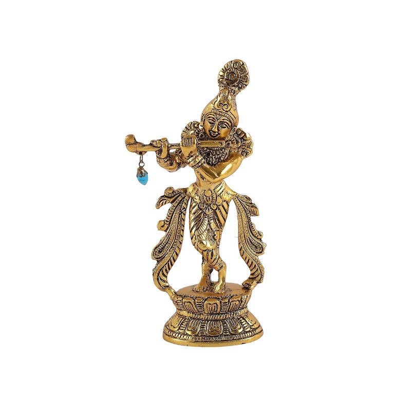 HEYEARTH Lord Krishna Metal Statues Playing FluteKrishna FigurineLord Krishna Idol Statue for Home TempleOfficeGiftsLord Krishna Idol for Home Decor Gold 85 Inches - Image 3