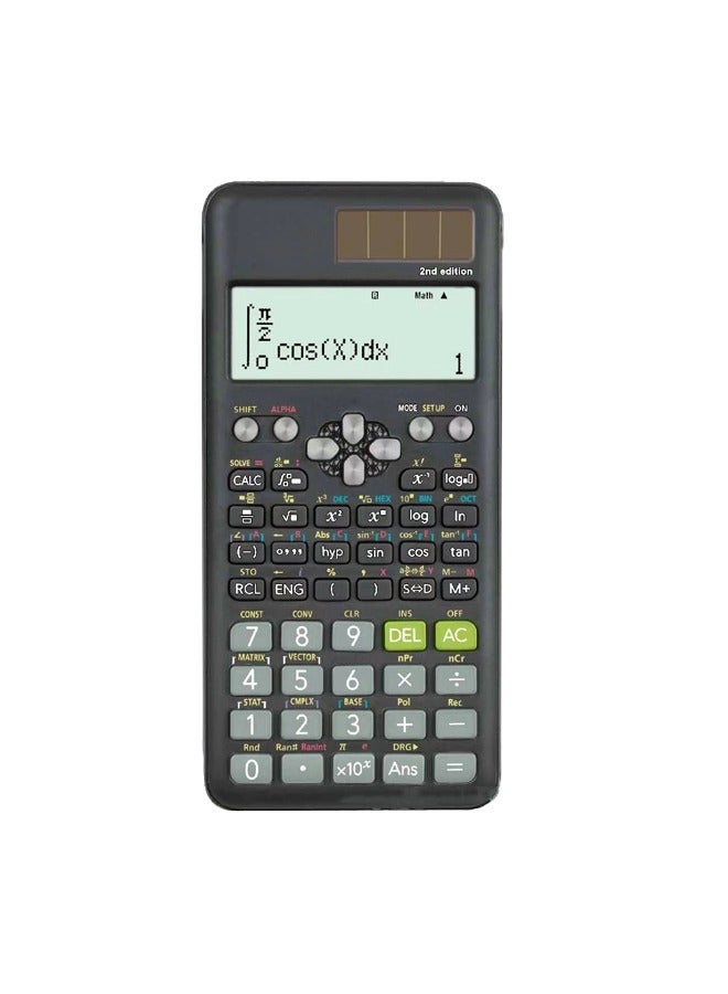 آلة حاسبة متقدمة للعلوم الهندسية مع غطاء واقٍ، 417 وظيفة، شاشة LCD رقمية، fx-991ES Plus-2 (الإصدار الثاني) - مثالية للطلاب والمحترفين (أسود) - Image 1