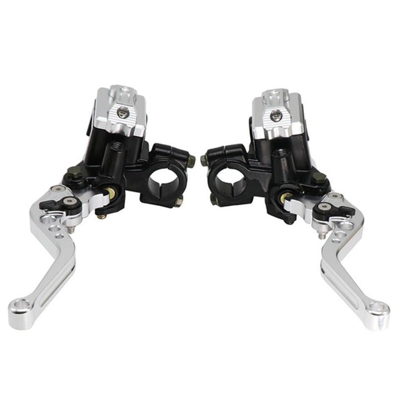 Generic ZSDTRP Universal Motorcycle 7/8" 22mm CNC Hydraulic Brake Clutch Lever Master Double Pump with Warning Switch Mirror Holder for Scooter Motorbike Mped ATV UTV Go Kart (Silver)  - Image 1