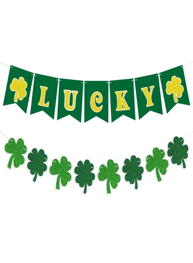 Atiloy St Patricks Day Banner Garlands St Patricks Day Decorations Lucky Banner Garland Decoration Green Shamrock Garland Sign for St Patricks Day Decorations Irish Home Party Supplies - Image 1