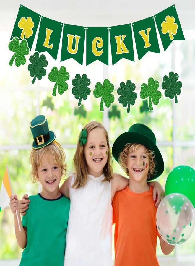 Atiloy St Patricks Day Banner Garlands St Patricks Day Decorations Lucky Banner Garland Decoration Green Shamrock Garland Sign for St Patricks Day Decorations Irish Home Party Supplies - Image 2