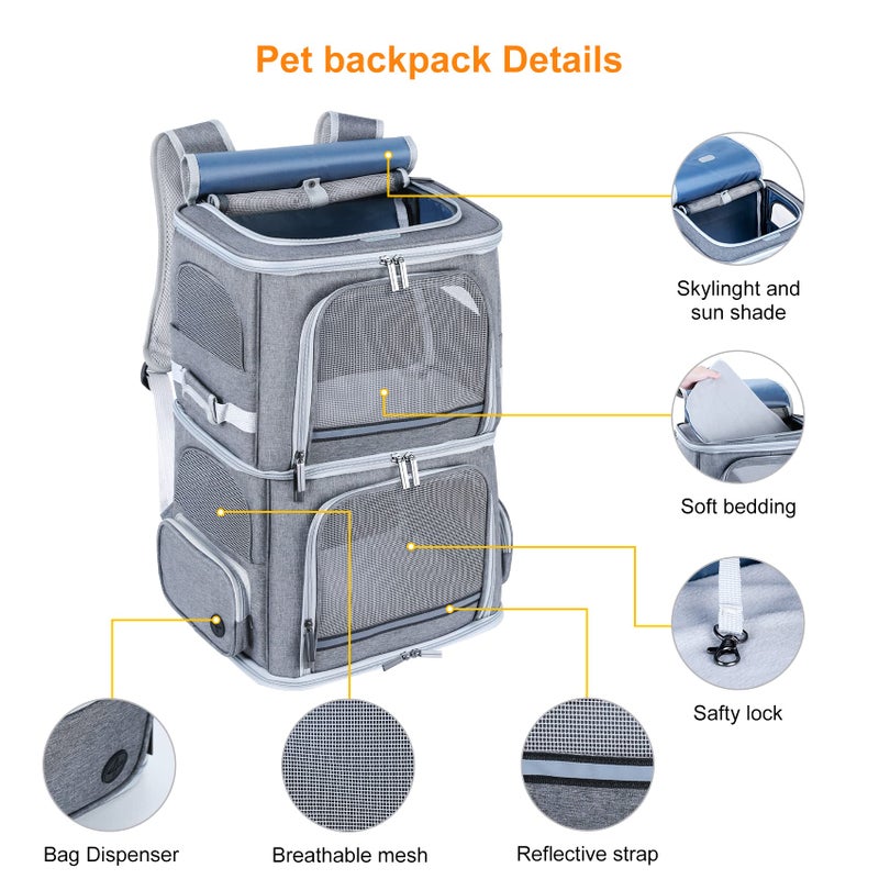 Groxkox Double Cat Carrier for 2 Cats,Dog Backpack Carrier for Medium Dogs,Double Compartment Pet Carrier Backpack for Dual Pets,for Outdoor Traveling/Stroll and Picnic - Image 5