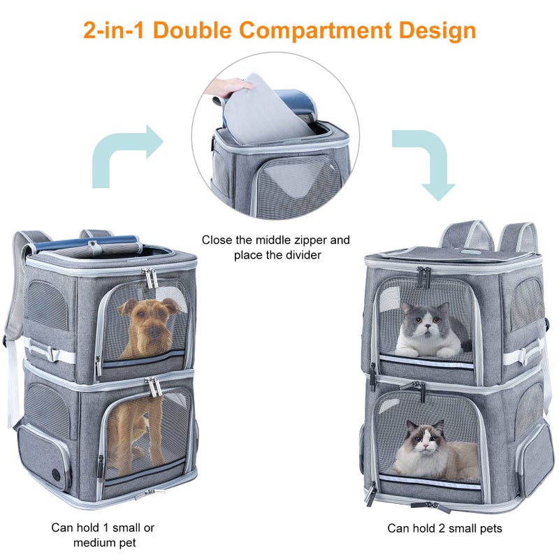 Groxkox Double Cat Carrier for 2 Cats,Dog Backpack Carrier for Medium Dogs,Double Compartment Pet Carrier Backpack for Dual Pets,for Outdoor Traveling/Stroll and Picnic - Image 3