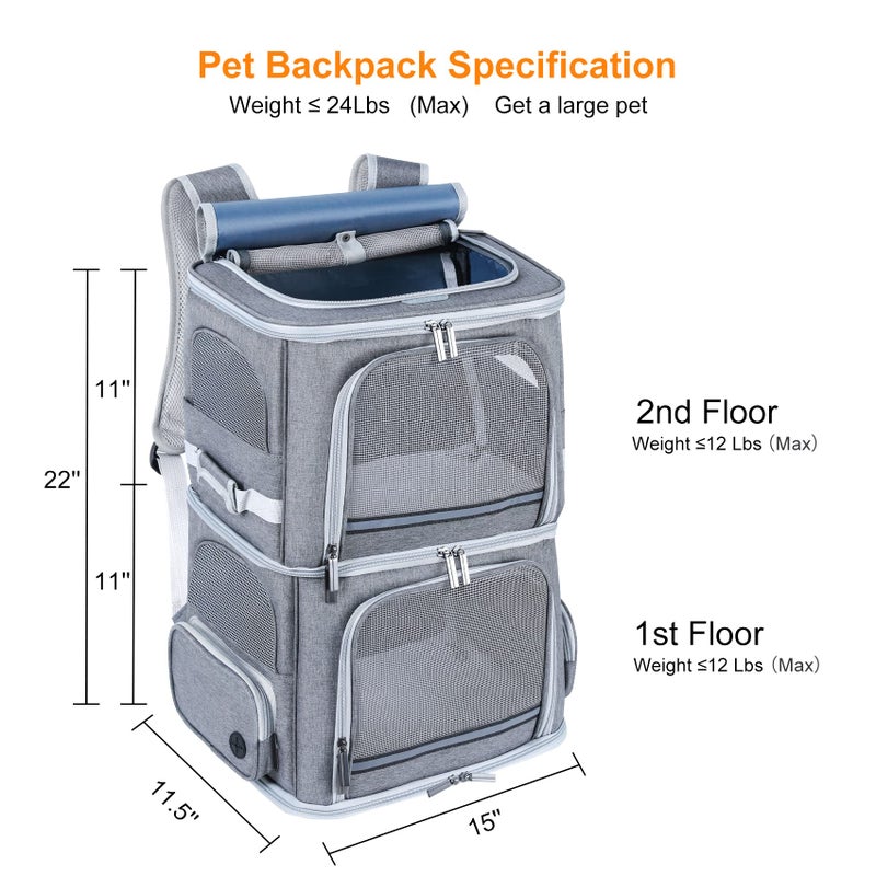 Groxkox Double Cat Carrier for 2 Cats,Dog Backpack Carrier for Medium Dogs,Double Compartment Pet Carrier Backpack for Dual Pets,for Outdoor Traveling/Stroll and Picnic - Image 2