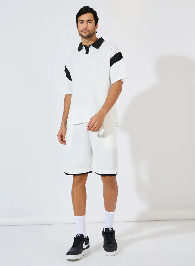 Styli Color Block Dropped Shoulder Polo & Shorts Co-Ords