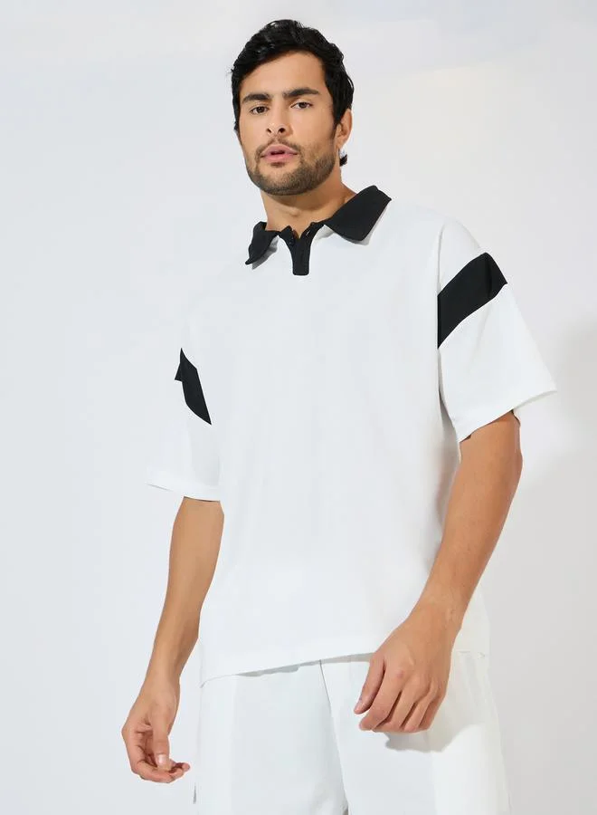 Styli Color Block Dropped Shoulder Polo & Shorts Co-Ords