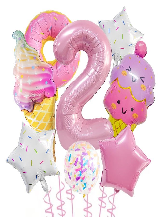 Dokuna Pink Ice Cream Donut Balloons, Number 2 Balloon, Two Sweet Birthday Party Decoations - Image 2
