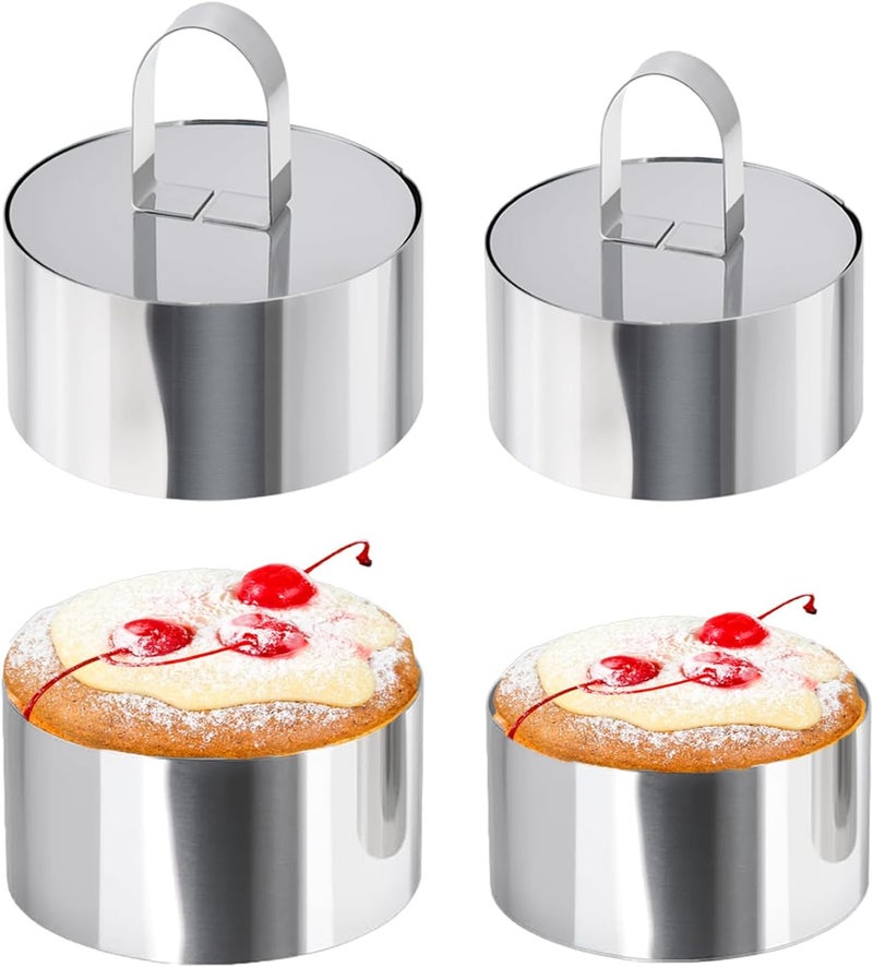 Uncle Jack 4 Pieces Round Cake Ring Molds, Stainless Steel Cake Ring Mold with Pusher, for Kitchen Tools, Baking Pastry, Mousse (Include 4 Rings and 2 Pushers) - Image 1