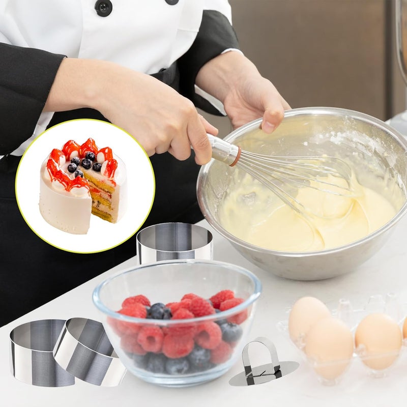 Uncle Jack 4 Pieces Round Cake Ring Molds, Stainless Steel Cake Ring Mold with Pusher, for Kitchen Tools, Baking Pastry, Mousse (Include 4 Rings and 2 Pushers) - Image 3