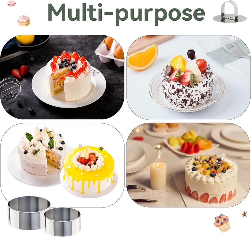 Uncle Jack 4 Pieces Round Cake Ring Molds, Stainless Steel Cake Ring Mold with Pusher, for Kitchen Tools, Baking Pastry, Mousse (Include 4 Rings and 2 Pushers) - Image 2
