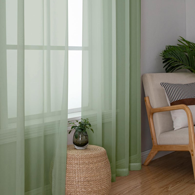 Simplebrand Sage Sheer Curtains 84 Inches Long Light Filtering Rod Pocket Solid Color Window Sheer Curtain Panels Elegant Curtains & Drapes For Living Room Bedroom 2 Panels (Sage 42"" W X 84"" L) - Image 4