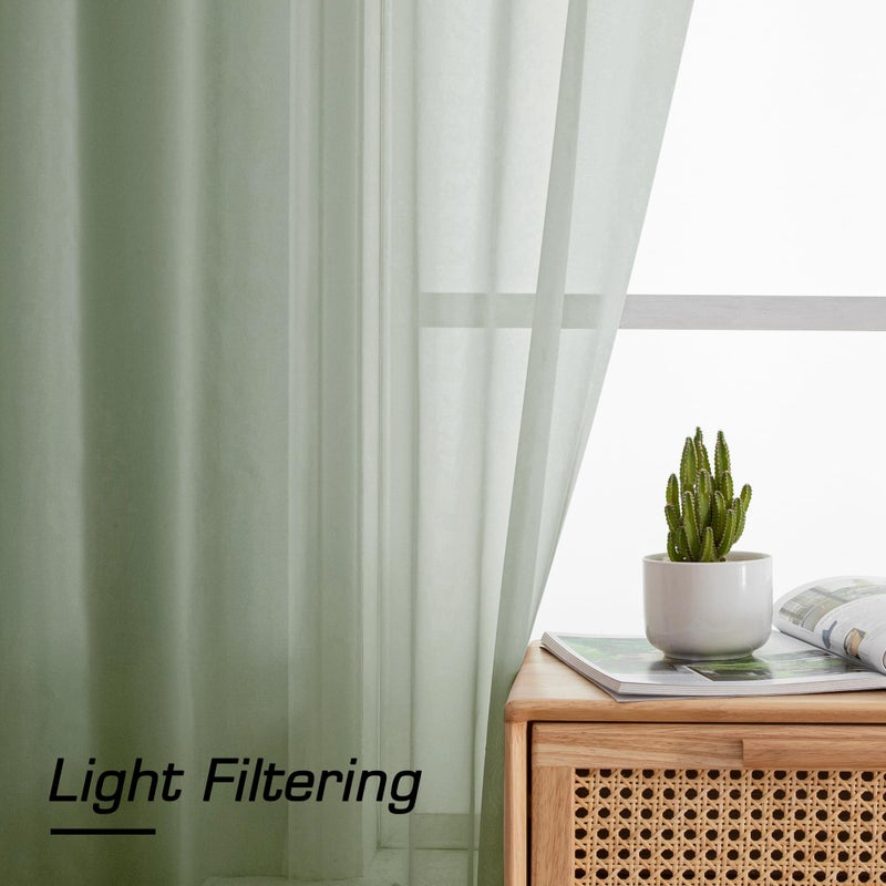 Simplebrand Sage Sheer Curtains 84 Inches Long Light Filtering Rod Pocket Solid Color Window Sheer Curtain Panels Elegant Curtains & Drapes For Living Room Bedroom 2 Panels (Sage 42"" W X 84"" L) - Image 5