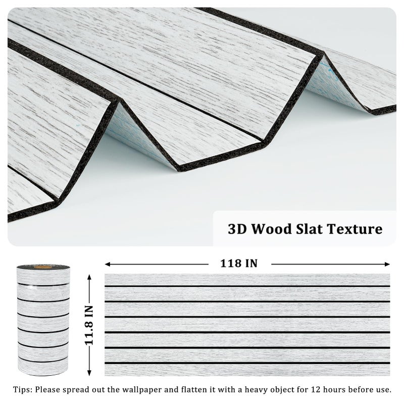 STICKEEP White/Grey 3D Wood Slat Panels for Walls Peel and Stick PVC Slat Wall Paneling Soundproof Self Adhesive Faux Wooden Slatted Panel for Wall Decor Interior Living Room Bedroom 118"x 11.8" - Image 5