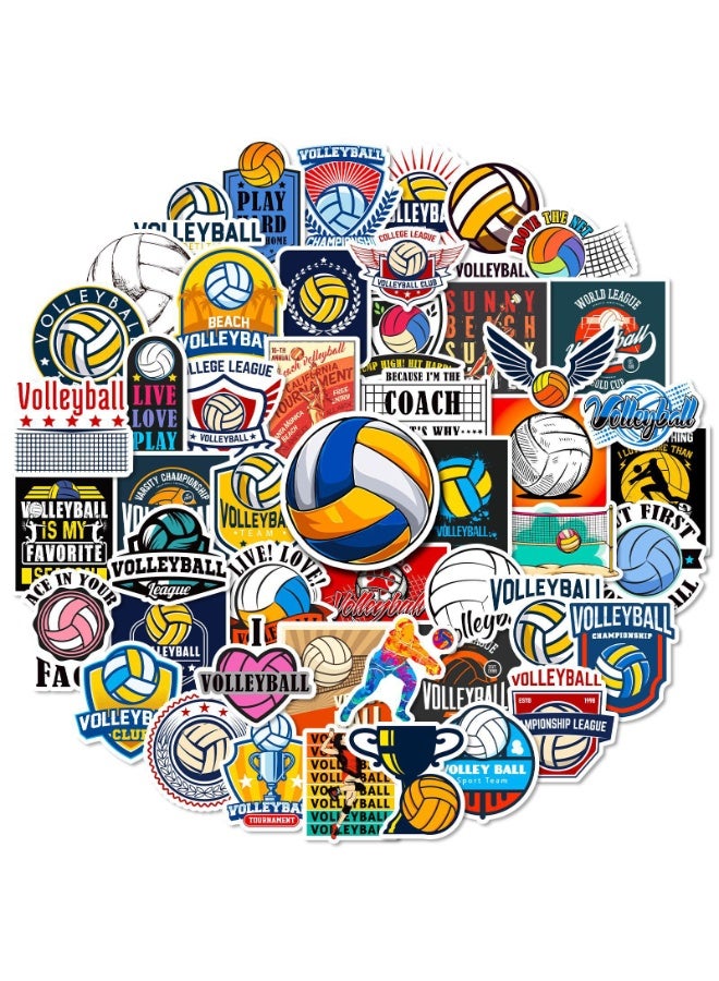 NIBEMINENT 50 Pcs Volle Ball Deco Kit Waterproof Stickers, High Definition Printing Bright Colors, Suitable for Laptop Skateboard Luggage Water Bottle Guitar DIY - Image 1