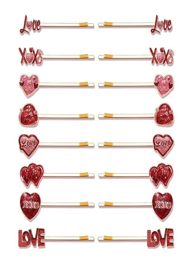 YAHPERN 10/16PCS Valentine’s Day Hair Clips for Women Glitter Love Heart Hair Clips Sweet XOXO Bobby Hairpins Costume Party Valentine’s Day Accessory Gifts for Her - Image 1