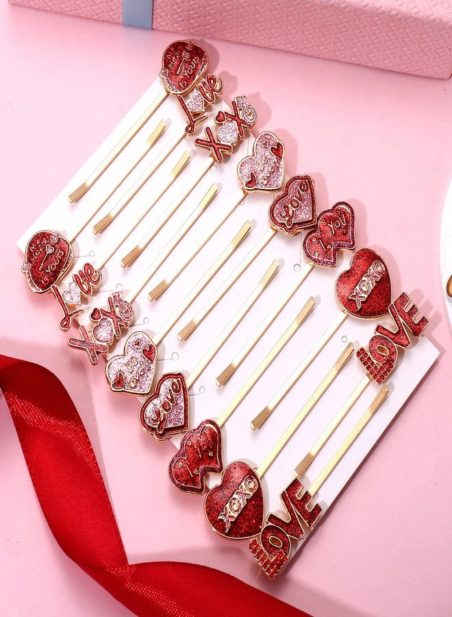 YAHPERN 10/16PCS Valentine’s Day Hair Clips for Women Glitter Love Heart Hair Clips Sweet XOXO Bobby Hairpins Costume Party Valentine’s Day Accessory Gifts for Her - Image 2
