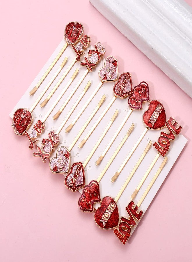 YAHPERN 10/16PCS Valentine’s Day Hair Clips for Women Glitter Love Heart Hair Clips Sweet XOXO Bobby Hairpins Costume Party Valentine’s Day Accessory Gifts for Her - Image 3