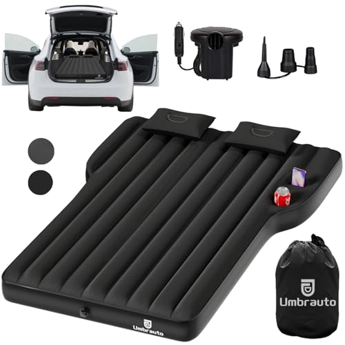 Umbrauto Custom Fit Air Mattress for Tesla Model Y/Juniper, 2026 Upgraded Inflatable Camping Bed for Back Trunk, Soft Flocking Surface+Reinforced Bottom Sleeping Pad w/Pump for Outdoor Travel - Image 1