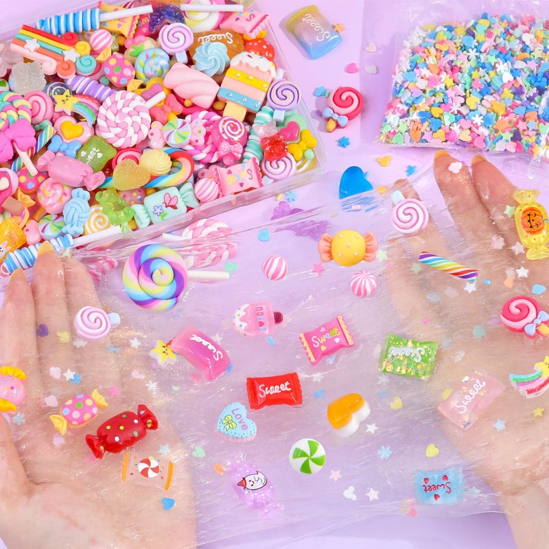 Glitzest Fake Candy Charms 120PCS Cute Flatback Resin Charms For Slime, Random Kawaii Decoden Charm for Embellishments Slime Charm for Craft Phone Junk Case Charms Bulk Rainbow Lollipop, Scrapbooking DIY Decor - Image 5