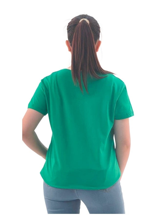 JOANNA تي شيرت نسائي بتصميم تجريدي دائري العنق بأكمام قصيرة - أخضر - Image 3