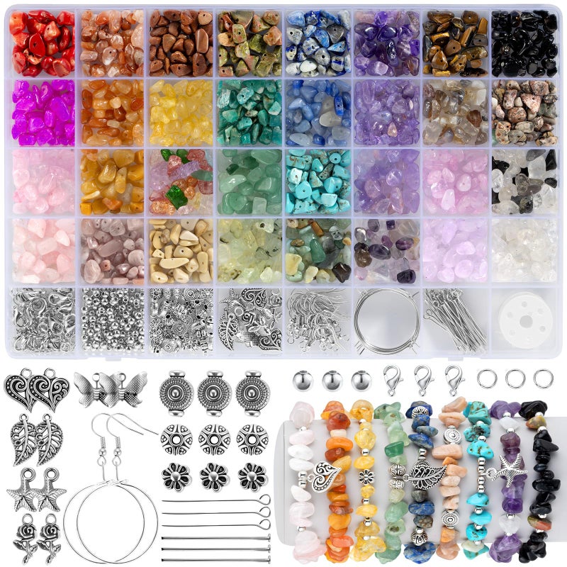 Funtopia 32 Colors Crystal Beads for Jewelry Making,1200 Pcs Natural Stone Beads Bracelet Making Kit Adults 5-8mm Irregular Crystals and Gemstones Chips for Bracelet Necklace Earring DIY Craft - Image 1