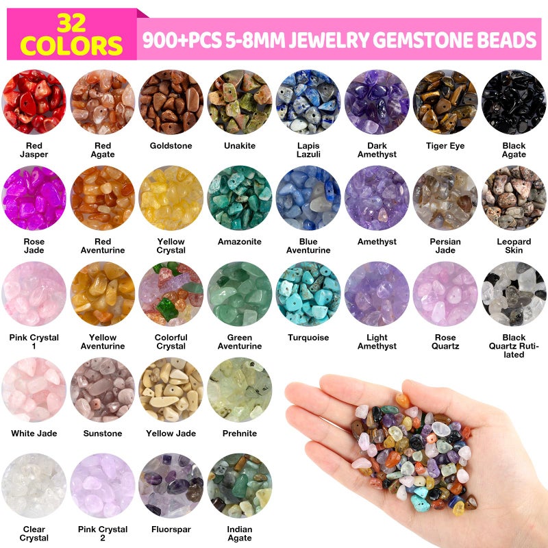 Funtopia 32 Colors Crystal Beads for Jewelry Making,1200 Pcs Natural Stone Beads Bracelet Making Kit Adults 5-8mm Irregular Crystals and Gemstones Chips for Bracelet Necklace Earring DIY Craft - Image 5