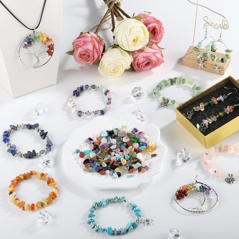 Funtopia 32 Colors Crystal Beads for Jewelry Making,1200 Pcs Natural Stone Beads Bracelet Making Kit Adults 5-8mm Irregular Crystals and Gemstones Chips for Bracelet Necklace Earring DIY Craft - Image 2