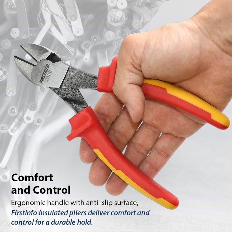 FIRSTINFO TOOLS FIT YOUR NEEDS FIRSTINFO H57111788inch VDE 1000V Insulated Diagonal Cutting Plier with Chrome Molybdenum Steel Body and Dual Material AntiSlip Handles  - Image 5
