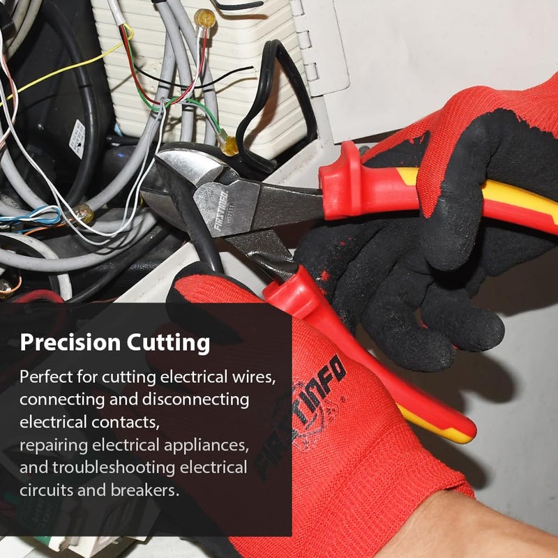 FIRSTINFO TOOLS FIT YOUR NEEDS FIRSTINFO H57111788inch VDE 1000V Insulated Diagonal Cutting Plier with Chrome Molybdenum Steel Body and Dual Material AntiSlip Handles  - Image 3