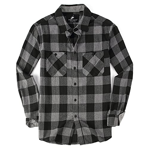 Alex Vando Mens Button Down Shirts Regular Fit Long Sleeve Casual Plaid Flannel Shirt.Grey/Black,XXL - Image 1