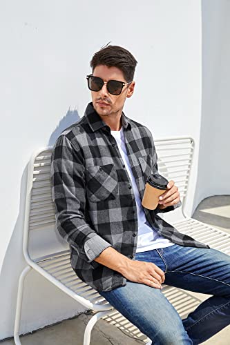 Alex Vando Mens Button Down Shirts Regular Fit Long Sleeve Casual Plaid Flannel Shirt.Grey/Black,XXL - Image 4