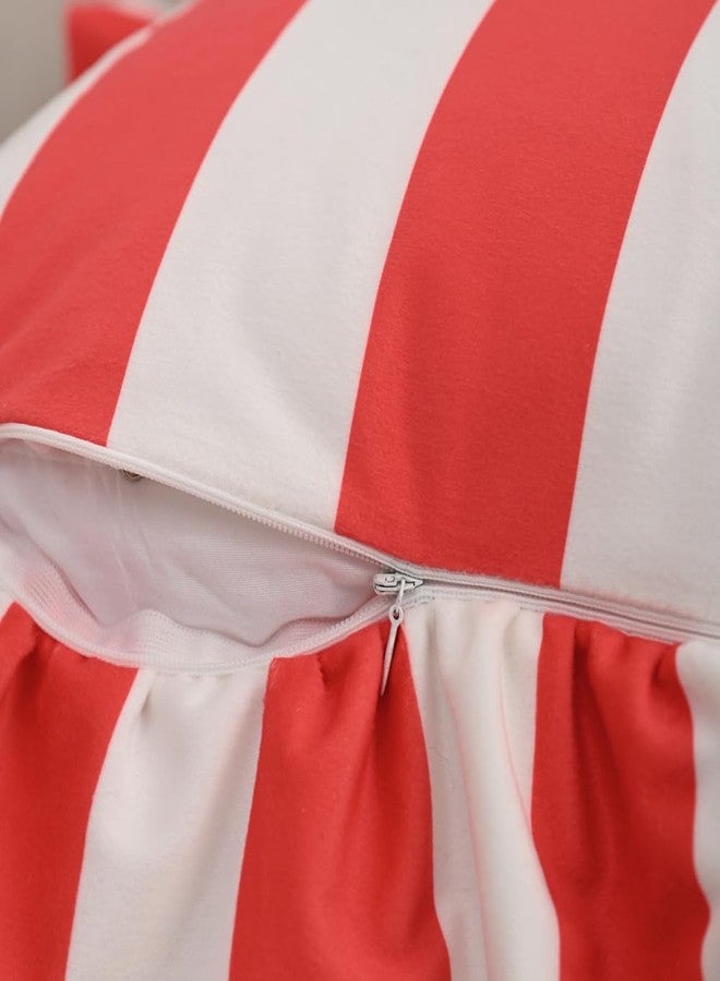 vctops Ruffle Square Throw Pillow Covers Boho Pink and Red Striped Decorative Pillowcases Set of 2, Soft Velvet Accent Cushion Cover Cases for Sofa Bed Living Room Decor (Pink,18"x18") - Image 3