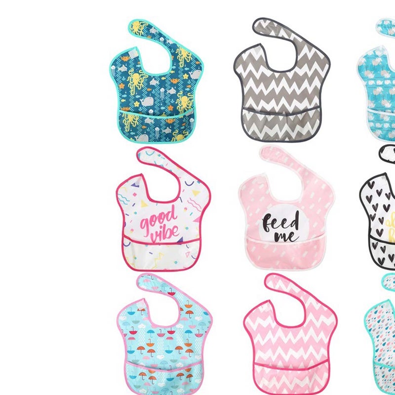🧸 ثلاث قطع منشفة لعاب مريلة أطفال مقاومة للماء بنقش كرتوني أخطبوط صغير مطر صغيرة حوت صغير - Image 2