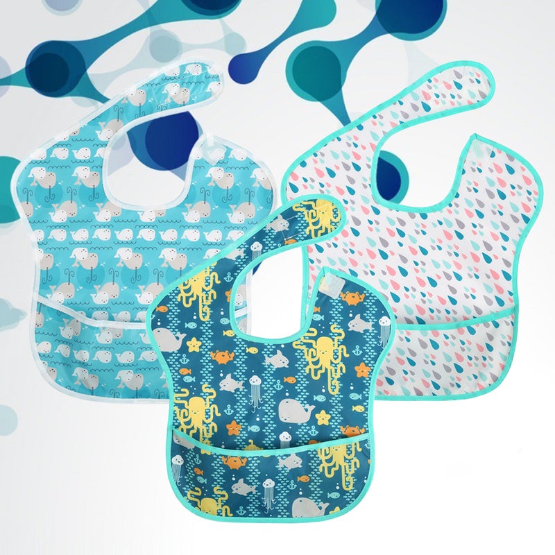 🧸 ثلاث قطع منشفة لعاب مريلة أطفال مقاومة للماء بنقش كرتوني أخطبوط صغير مطر صغيرة حوت صغير - Image 3