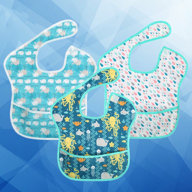 🧸 ثلاث قطع منشفة لعاب مريلة أطفال مقاومة للماء بنقش كرتوني أخطبوط صغير مطر صغيرة حوت صغير - Image 1