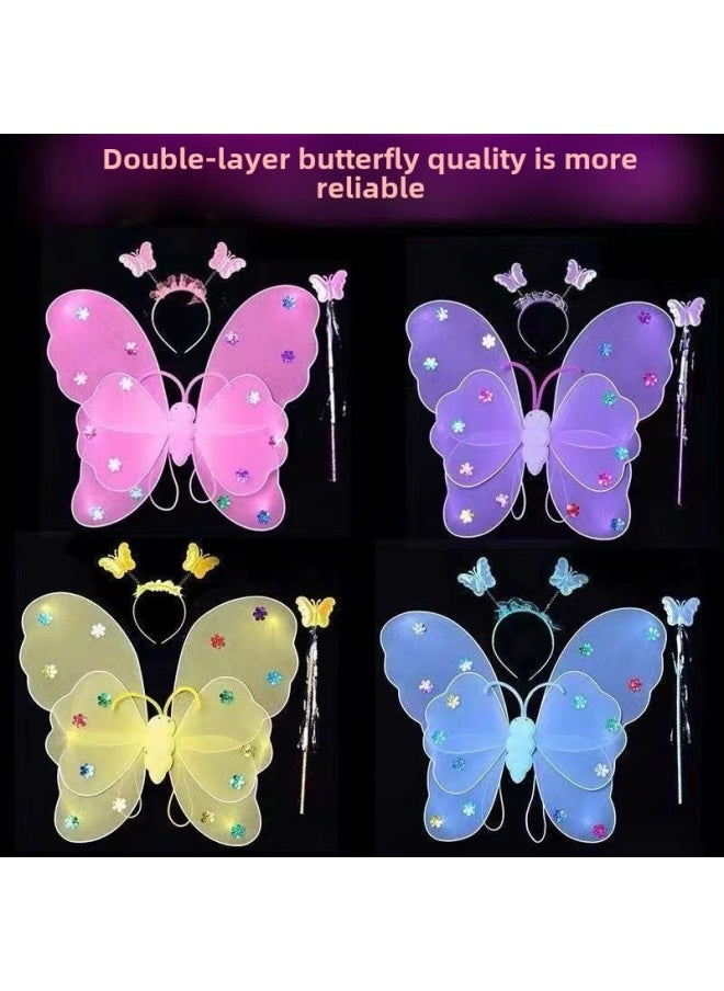 ماركة غير محددة LED Light Butterfly Wings Stall Square المنتجات الشعبية أجنحة الفراشة مزدوجة الطبقة أجنحة ثلاث قطع ملابس أداء المبيعات اللون: أجنحة فراشة مزدوجة الطبقة غير مضيئة [أرجواني]]  - Image 1