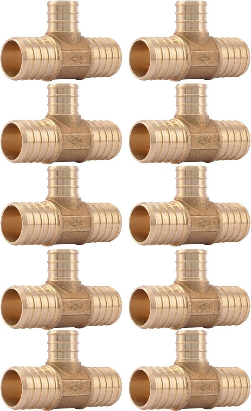 SharkBite Safe material 1 Inch x 1 Inch x 3/4 Inch Crimp Reducing Tee, Pack of 10, Brass Plumbing Fitting, PEX Pipe, PE-RT, UC416LF Slow wear optimized quality - Image 1